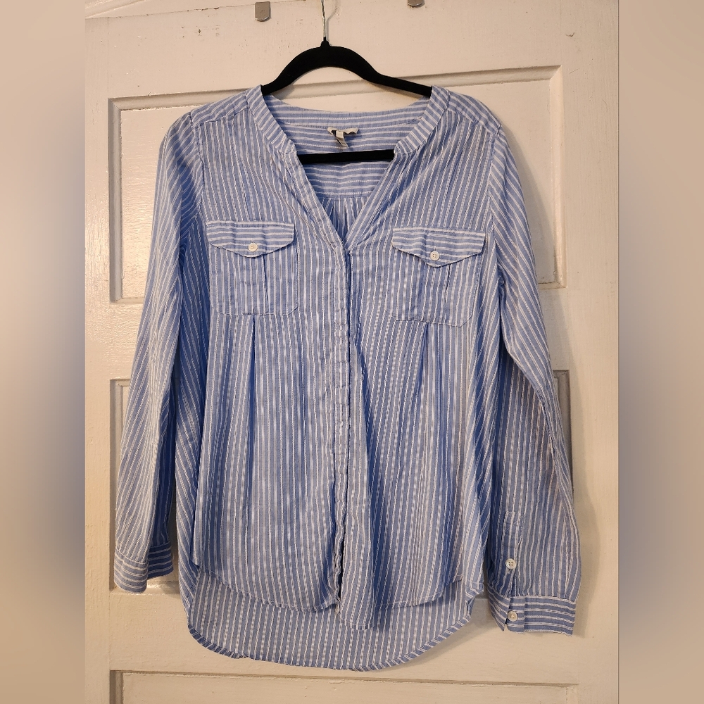 Joie Chambray Top, Blue & White Stripe, 100% Cotton, Sz S EUC Kalanchoe Summer